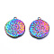 Ion Plating(IP) 201 Stainless Steel Pendants, Flat Round with Sun, Rainbow Color, 29x26x2mm, Hole: 1.8mm