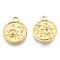 Ion Plating(IP) 201 Stainless Steel Pendants, Flat Round with Sun & Moon, Real 18K Gold Plated, 19x15.5x2.5mm, Hole: 2mm