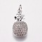 Brass Micro Pave Cubic Zirconia Pendants, Pineapple, Platinum, 19x9x4mm, Hole: 3mm