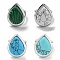 304 Stainless Steel Synthetic Gemstone Cuff Rings, Teardrop Open Rings for Women Men, Stainless Steel Color, 18.5x23.5mm, Inner diameter: Adjustable.