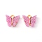 Alloy Enamel Pendants with Glitter Powder and Zinc Alloy Hanging Plating, Butterfly, Light Gold, Pearl Pink, 13x15x3.5mm, Hole: 2.0mm