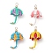 Handmade Umbrella Nylon Wired Glass Seed Beaded Pendants with Glass Pearl Round Bead and Brass Beads, Mixed Color, 30x18x18mm, Hole: 2.5mm
