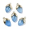 Natural Dyed Jade Imitation Aquamarine Pendants, with Golden Brass Finding, Straberry Shape Charms, Faceted, 19.5x12x6.5mm, Hole: 1.6mm