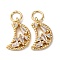 Brass Pave Clear Cubic Zirconia Charms, Moon Charms, with Jump Ring, Rack Plating, Long-Lasting Plated, Lead Free & Cadmium Free, Real 18K Gold Plated, 13x8.5x2.5mm, Hole: 3.5mm