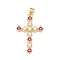 Brass Micro Pave Cubic Zirconia Pendants, Real 18K Gold Plated, Lead Free & Cadmium Free, Cross, Colorful, 33x22x4mm, Hole: 4x3mm
