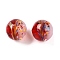 Handmade Lampwork Beads, Round with Flower, Two Tone, FireBrick, 12x12~12.5mm, Hole: 1.2~1.6mm