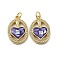 Brass Micro Pave Cubic Zirconia Pendants, Cadmium Free & Lead Free, with Enamel Shell, Oval with Heart, Dark Slate Blue, 21x14x4mm