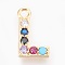 Brass Micro Pave Cubic Zirconia Charms, Letter, Golden, Letter.L, 13~14x7~10x2~2.5mm, Hole: 1.5~1.8mm