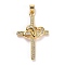Cubic Zirconia Pendants, with Real 18K Gold Plated Brass Findings, Long-Lasting Plated, Lead Free & Cadmium Free, Cross with Heart, Clear, 35.5x22.5x3.5mm, Hole: 5x3mm