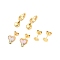 Ion Plating(IP) 3Pairs 3 Styles 304 Stainless Steel Heart Earrings, with Glitter Powder & Enamel for Women, Real 18K Gold Plated, 5~20.5x6~9.5mm, 1 pair/style