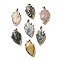 Natural Mixed Gemstone Pendants, Brass Arrowhead Charms with Iron Snap on Bails, Light Gold, 36~37x20~23x7.5~8mm, Hole: 7x4.5mm