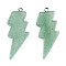 Natural Green Aventurine Pendants, Lightning Bolt Charm, with Stainless Steel Color Tone 304 Stainless Steel Loops, 40~44.5x17~20x4.5~6mm, Hole: 2mm