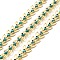 Handmade Brass Leaf Link Chain, with Medium Turquoise Enamel Evil Eye Beaded, Lead Free & Cadmium Free, Unwelded, with Spool, Real 18K Gold Plated, 6x6x2mm