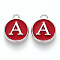 Platinum Plated Alloy Enamel Charms, Cadmium Free & Lead Free, Enamelled Sequins, Flat Round with Letter, Red, Letter.A, 14x12x2mm, Hole: 1.5mm