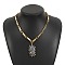 Iron & Alloy Pendant Necklaces for Women, Oval, with Resin, Golden, 18.31 inch(46.5cm)