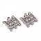 Brass Filigree Box Clasps, with Rhinestone, Rectangle, Platinum, 17x18x7mm, Hole: 1.5mm