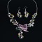 Fashionable Alloy Rhinestone & Enamel Dangle Earrings & Necklaces Sets, Butterfly, Plum, 450mm