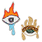 2Pcs 2 Style Fire & Eye & Teardrop Plastic & Rhinestone Beading Appliques, Sew on Non-woven Fabric Patches, Mixed Color, 81~105x58~60x5~11mm, 1pc/style