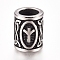 304 Stainless Steel European Beads, Large Hole Beads, Column with Runes/Futhark/Futhor, Antique Silver, 13.5x10mm, Hole: 6mm