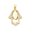 Brass Micro Pave Clear Cubic Zirconia Pendants, Cadmium Free & Lead Free, with Sythetic Opal, Hamsa Hand/Hand of Fatima/Hand of Miriam, Real 18K Gold Plated, 23.5x17.5x3.5mm, Hole: 4x3.5mm