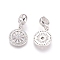 Brass Micro Pave Cubic Zirconia European Dangle Charms, Large Hole Pendants, Flat Round, Clear, Platinum, 24mm, Flat Round: 15x13x2.5mm, Hole: 5mm