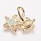 Brass Pendants, with Synthetic Opal, Tortoise with Star, Golden, Light Yellow, 16.5x19x6mm, Hole: 3x5mm