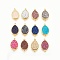 Brass Links Connectors, Nickel Free, with Druzy Resin, Teardrop, Golden, Mixed Color, 22x13x4~5mm, Hole: 1mm