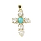 Natural Amazonite Pendants, Brass Pave Clear Cubic Zirconia Cross Charms, Real 18K Gold Plated, Long-Lasting Plated, Rack Plating, 39x25x4.5mm, Hole: 6x4mm