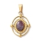 Natural Amethyst Pendants, 304 Stainless Steel Oval Charms, Ion Plating(IP), Golden, 21x16.5x5~5.5mm, Hole: 5.5x3mm