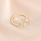 Fashionable Brass Cubic Zirconia Cuff Rings, Letter, Open Rings, Golden, Letter W, Inner Diameter: 16~19mm