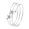 304 Stainless Steel Triple Loops Wire Wrap Bangle, Butterfly Clear Cubic Zirconia Cuff Bangle, Stainless Steel Color, Inner Diameter: 2-1/2 inch(6.25cm)