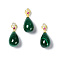 Natural Malachite Pendants, Teardrop Charms, with Golden Plated 925 Sterling Rhinestone Clasps, 18.5x10mm, Hole: 4.3x1.6mm