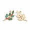 Alloy Enamel Pendants, for Christmas, Light Gold, Leaf, Green, 33.5x18.5x2mm, Hole: 2mm
