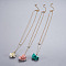 Brass Tiered Necklaces, Double Layer Necklaces, with 304 Stainless Steel Findings, and Natural Moonstone Beads and Cloth, Flower, Golden, 15.35 inch(39cm), Pendant: 26.5~31x26~31mm