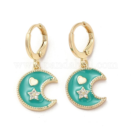 Серьги с подвесками из латуни Moon & Star из настоящей 18-каратной позолоченной латуни EJEW-L268-029G-03-1