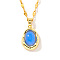 Elegant Oval Brass Pendant Necklaces, with Dapped Chain for Women, Blue, 15.75 inch(40cm)