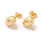 Oval Brass Stud Earring Findings, with 925 Sterling Silver Pins, for Half Drilled Beads, Cadmium Free & Nickel Free & Lead Free, Real 18K Gold Plated, 12.5x12mm, Pin: 12x0.8mm and 1mm(for Half Drilled Beads)