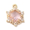 Brass with Cubic Zirconia Pendants, Cadmium Free & Nickel Free & Lead Free, Real 14K Gold Plated, Hexagram, Pink, 17.5x13x5mm, Hole: 1.4mm