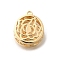 Brass Pendants, Cadmium Free & Nickel Free & Lead Free, Round with Rose Charms, Real 18K Gold Plated, 23x20x11.5mm, Hole: 1.8mm