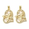 Rack Plating Brass Micro Pave Cubic Zirconia Pendants, Long-Lasting Plated, Lead Free & Cadmium Free, Heart with Butterfly Charms, Real 18K Gold Plated, 27.5x19.5x4.5mm, Hole: 5x3mm