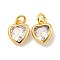 Brass Micro Pave Clear Cubic Zirconia Pendants, Cadmium Free & Nickel Free & Lead Free, Heart, with Jump Ring, Real 18K Gold Plated, 9x7x3mm, Hole: 3mm