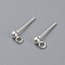 304 Stainless Steel Ball Stud Earring Post, Earring Findings, with Loop, Round, Silver, 14x3mm, Hole: 2mm, Pin: 0.8mm, Round: 3mm