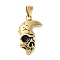 304 Stainless Steel Pendants, Skull Charm, Ion Plating(IP), Antique Golden, 38x24x8mm, Hole: 9x5mm