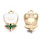 Eco-Friendly Zinc Alloy  Pendants, with Enamel, Flower, Cadmium Free & Nickel Free & Lead Free, Golden, White, 19.5x11.5x3mm, Hole: 2mm