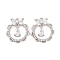 Brass Micro Pave Clear Cubic Zirconia Pendants, Cadmium Free & Nickel Free & Lead Free, Wreath with Teardrop, Platinum, 19x17x4mm, Hole: 1.2mm