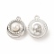 Alloy Rhinestone Pendants, with ABS Plastic Pearl Beaded, Flat Round Charms, Platinum, 21.5x12.5x8.5mm, Hole: 2mm