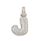 Brass Micro Pave Clear Cubic Zirconia Pendants, Cadmium Free & Nickel Free & Lead Free, Platinum, Letter J, 31x18x5mm, Hole: 3x6mm