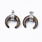 Natural Tiger Eye Pendants, with Brass Findings, Double Horn/Crescent Moon, Platinum, 22~23x19~20x9mm, Hole: 5x7mm