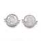 Brass Micro Pave Cubic Zirconia Links connectors, with Shell, Flat Round with Virgin Mary, Clear, Platinum, 15x20x3mm, Hole: 1.2mm