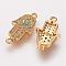 Brass Micro Pave Cubic Zirconia Links, Hamsa Hand/Hand of Fatima/Hand of Miriam, Golden, 18x10x3mm, Hole: 1mm